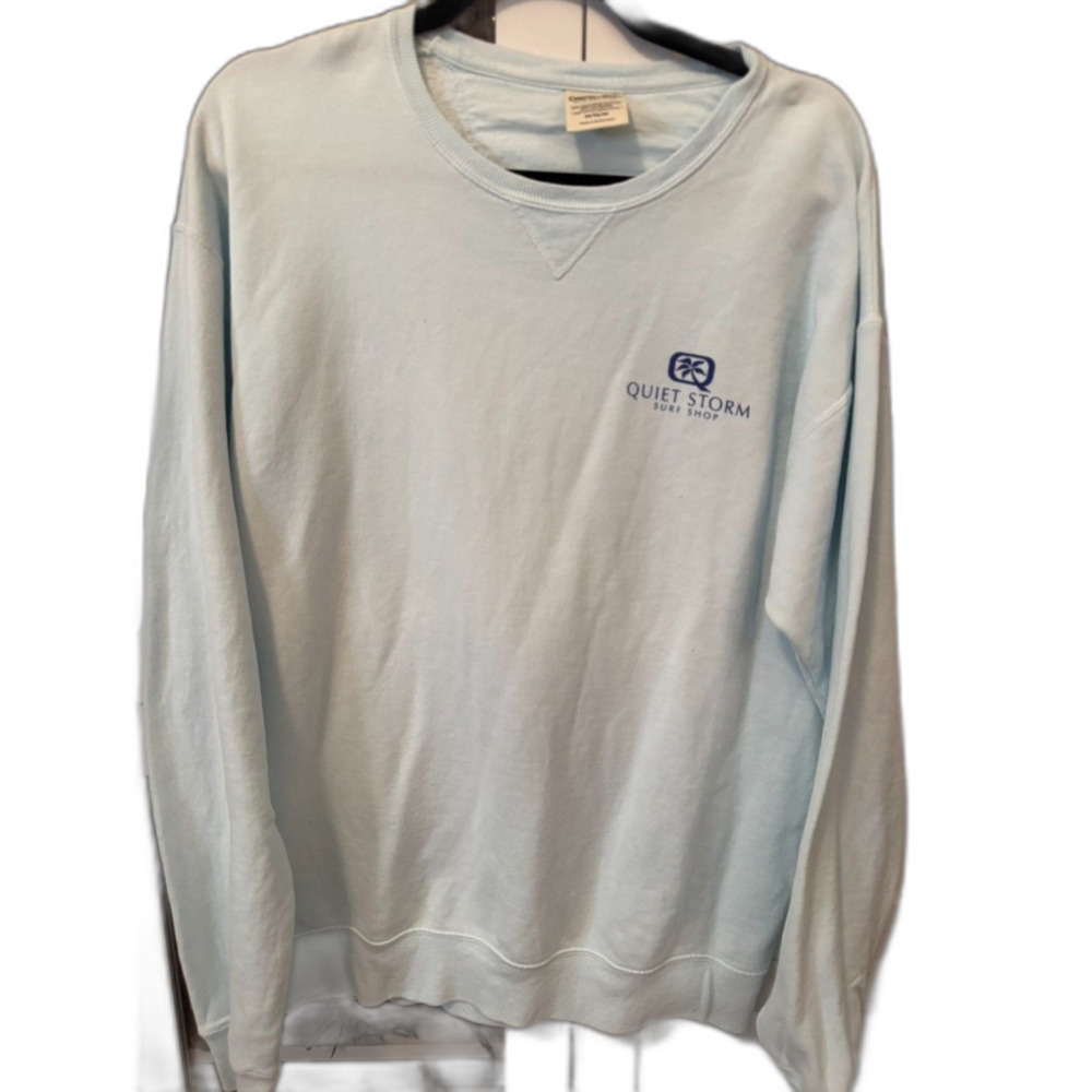 Quiet Storm Surf Shop Crewneck Sweatshirt – Light Blue, Size Medium